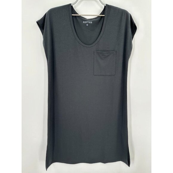 Softies Boyfriend 36" Cap Sleeve Sleep Shirt w/ Pocket sz S Black Night Gown NWO - Picture 1 of 9